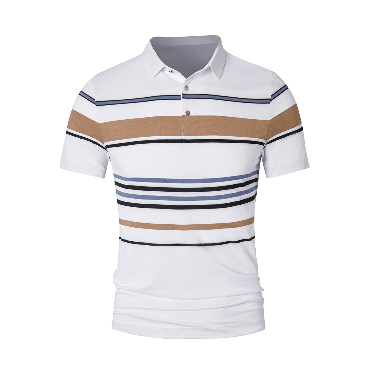 Cotton Silk Luxury-Touch Striped Short Sleeves Polo - oukumen