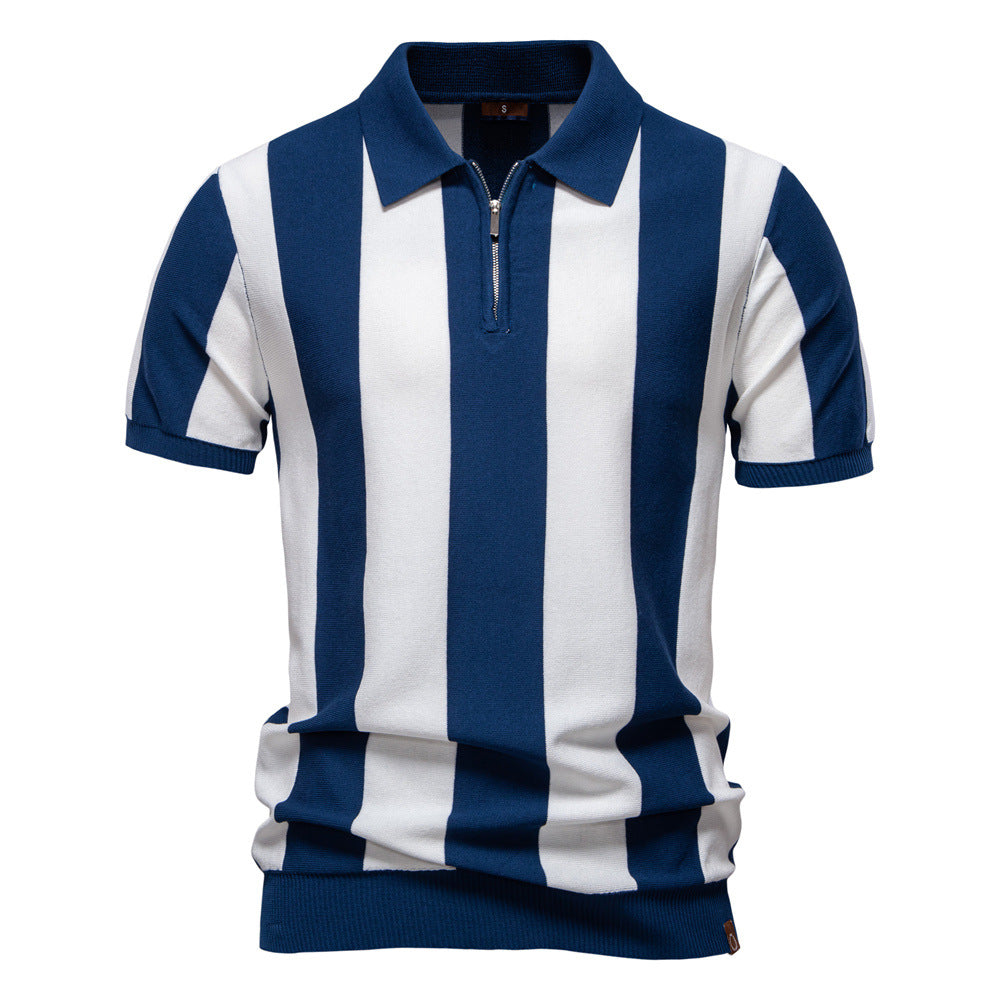 Vertical Stripe Quarter-Zip Polo