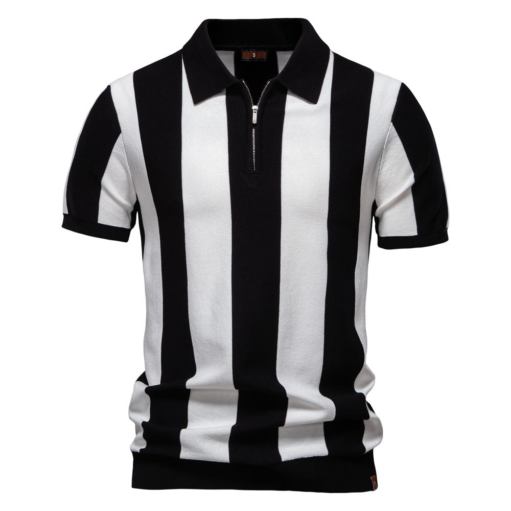 Vertical Stripe Quarter-Zip Polo
