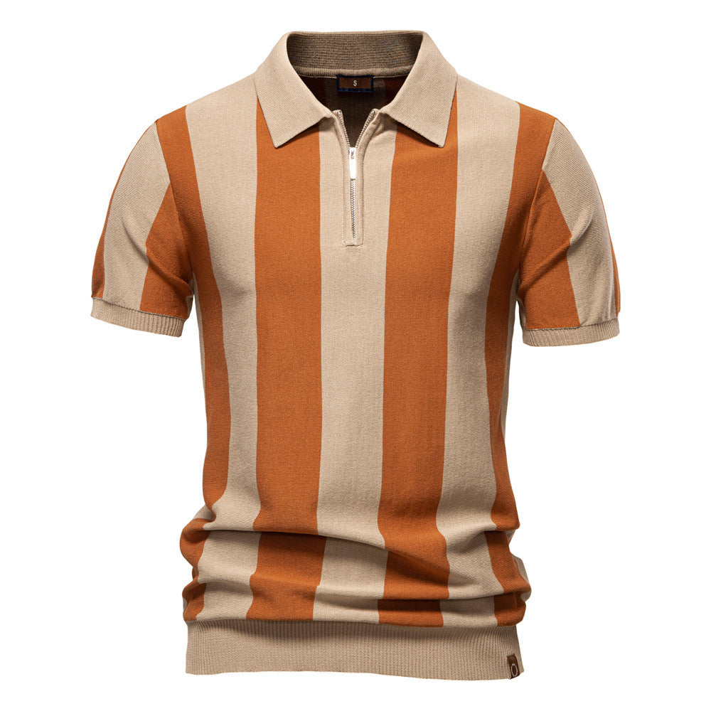 Vertical Stripe Quarter-Zip Polo