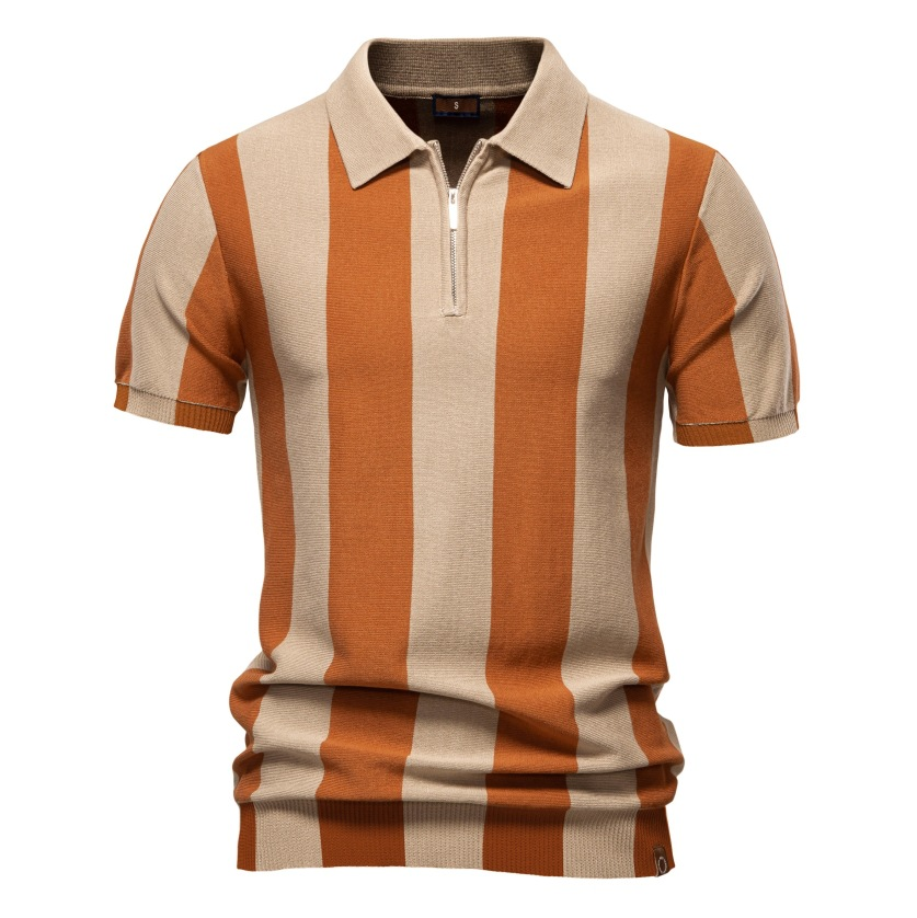 Vertical Stripe Quarter-Zip Polo - oukumen