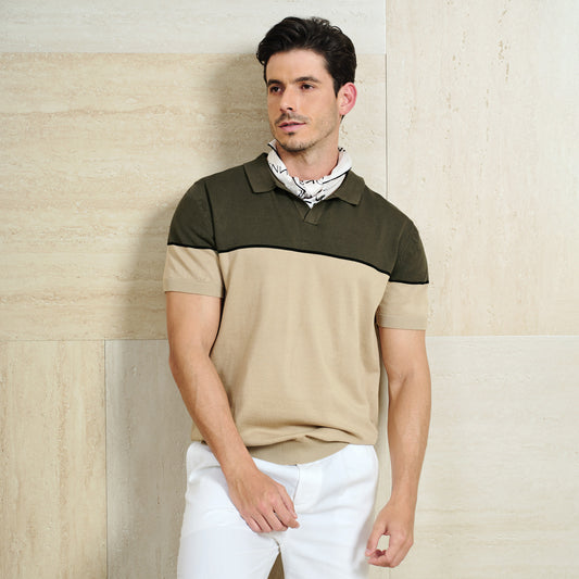 Modern Colorblock Knit Polo - oukumen