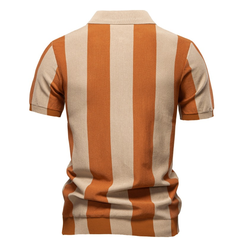 Vertical Stripe Quarter-Zip Polo - oukumen