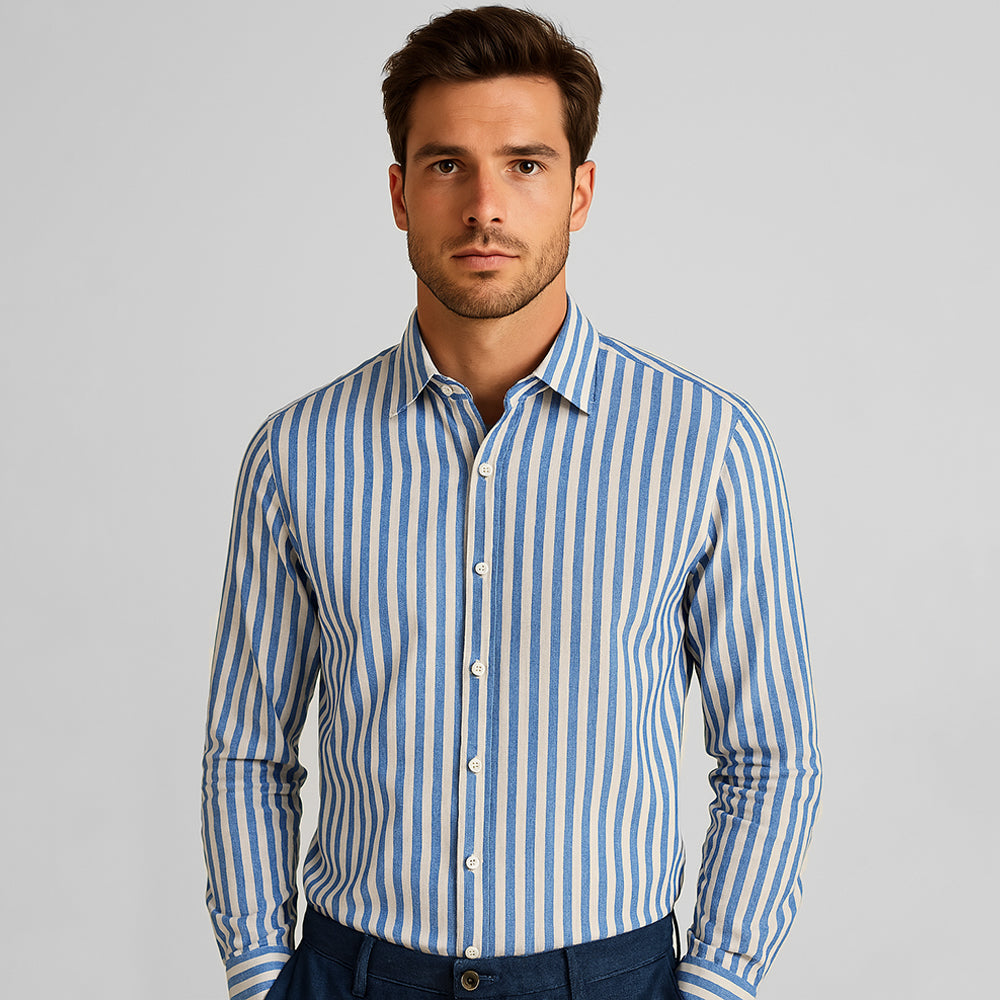 100% Cotton Stripes Casual Shirt - oukumen