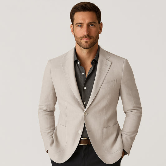 100% Linen Single Breasted Blazer Jacket - oukumen