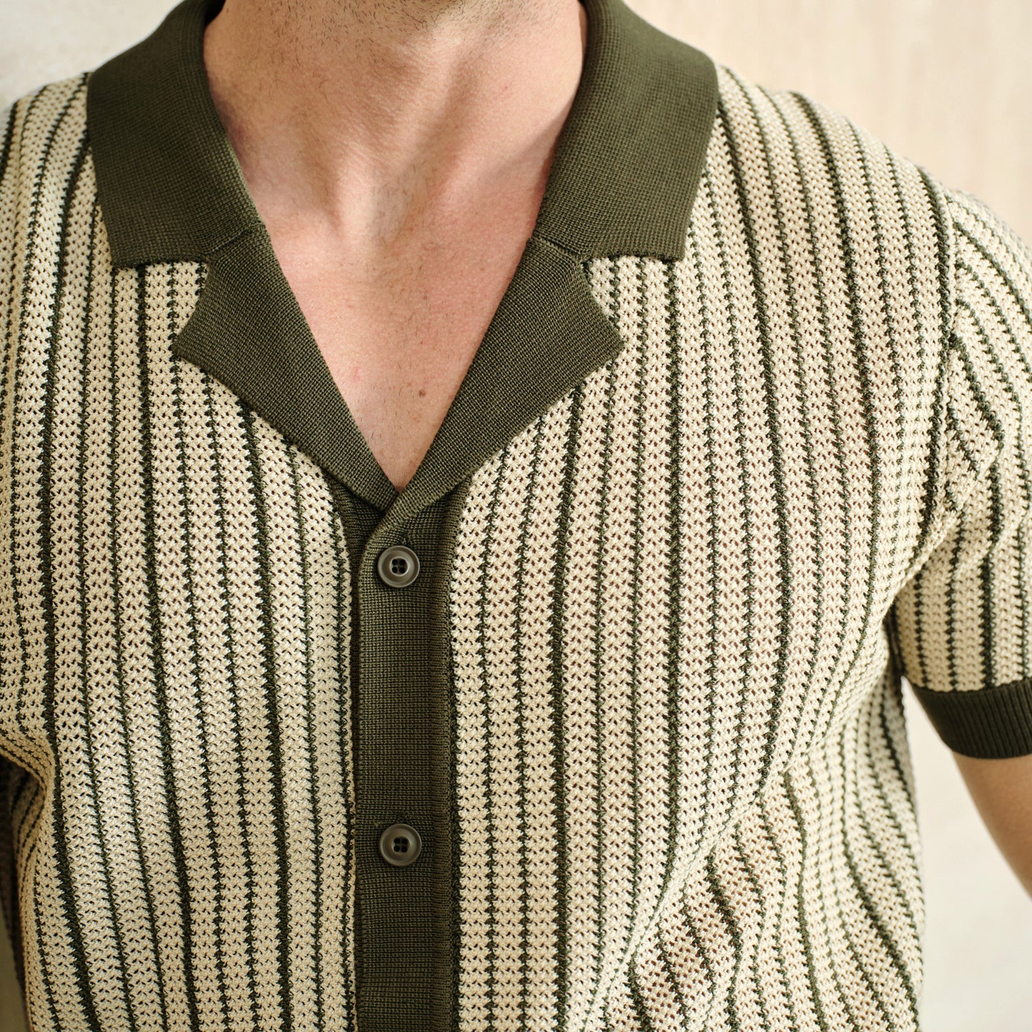 Striped Knit Texture Polo Shirt - oukumen