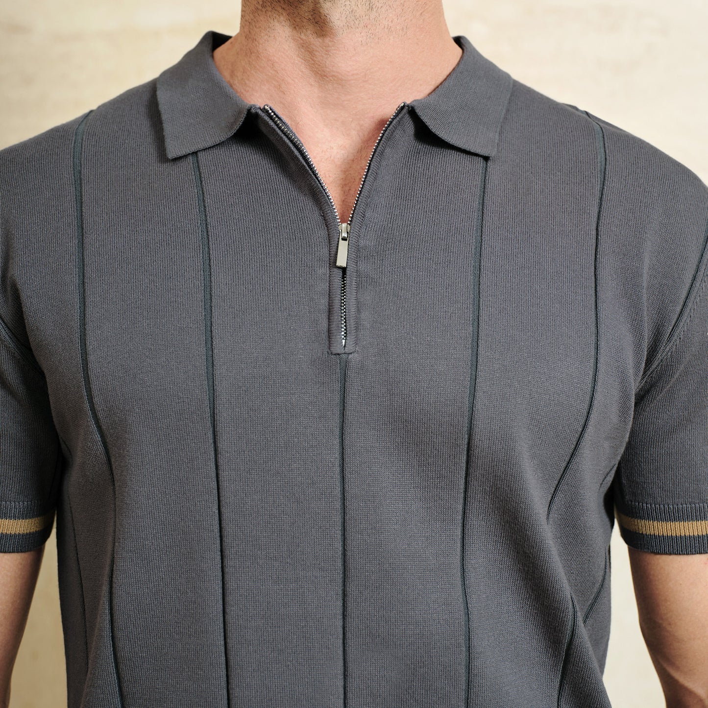 Classic Texture Knit Quarter-Zip Polo - oukumen