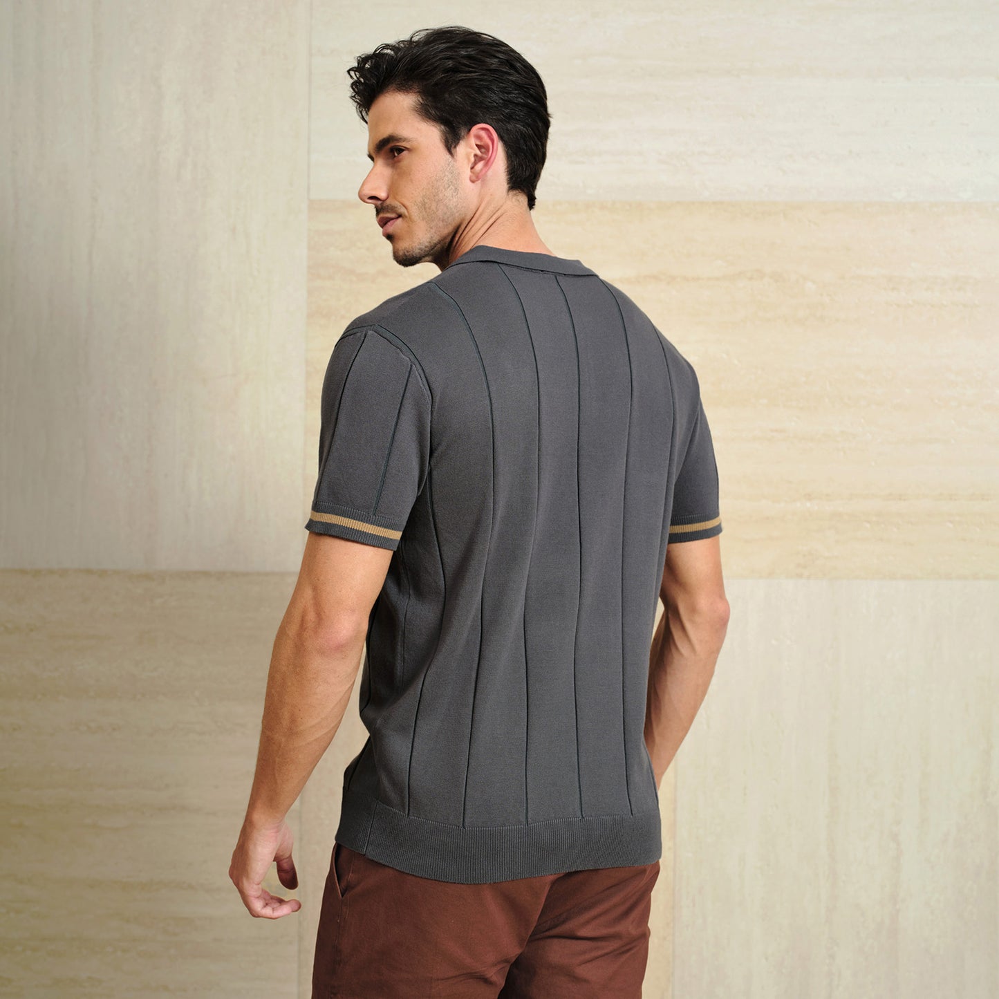 Classic Texture Knit Quarter-Zip Polo - oukumen