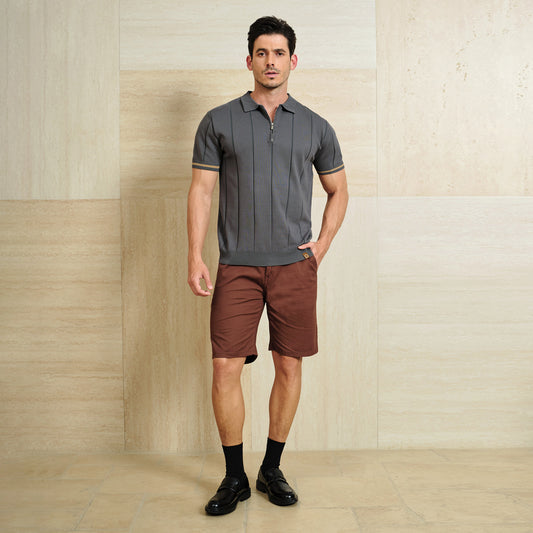 Classic Texture Knit Quarter-Zip Polo - oukumen