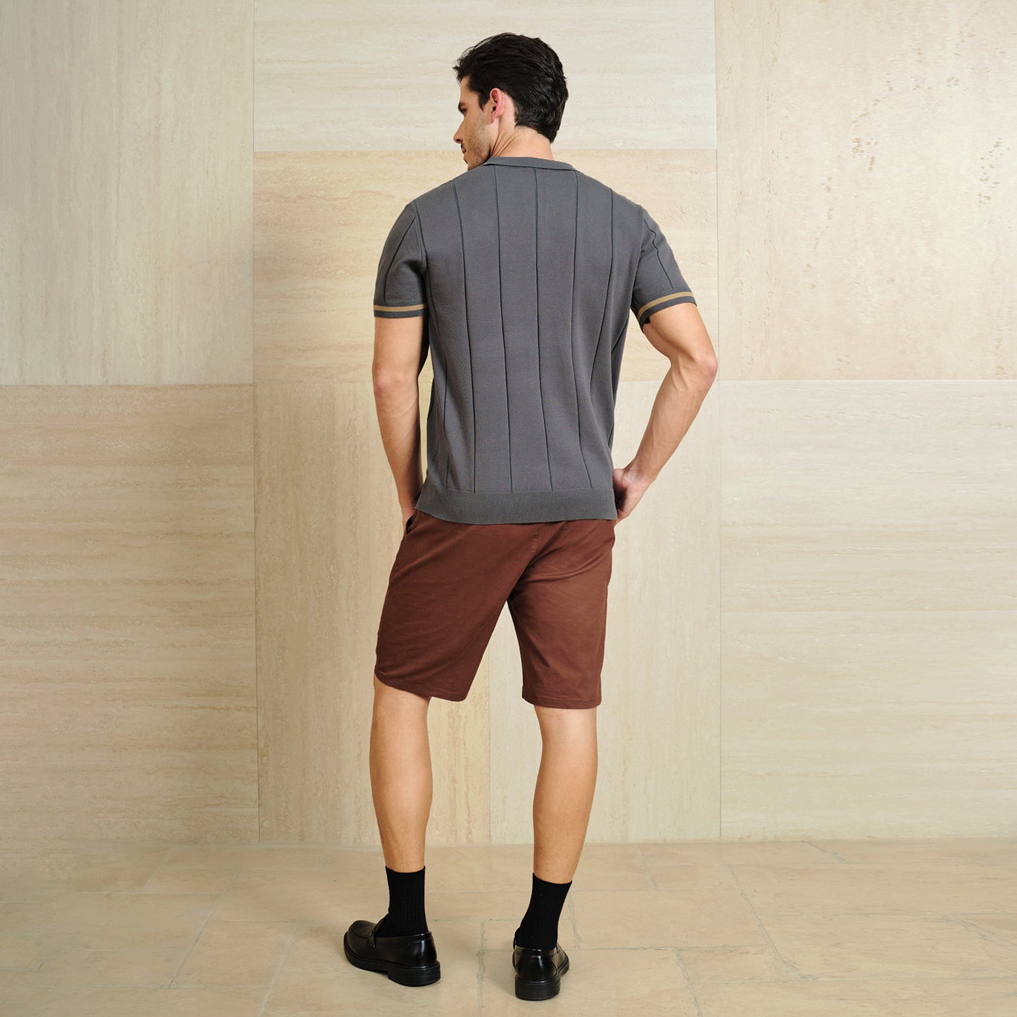 Classic Texture Knit Quarter-Zip Polo - oukumen