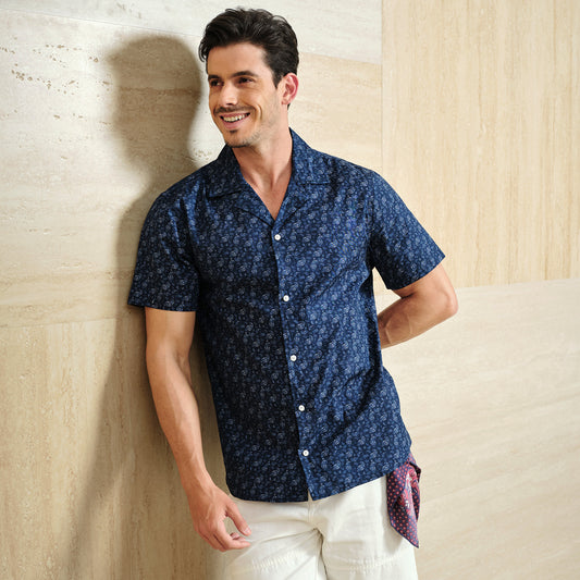 100% Cotton Paisley Cuban collar shirt - oukumen