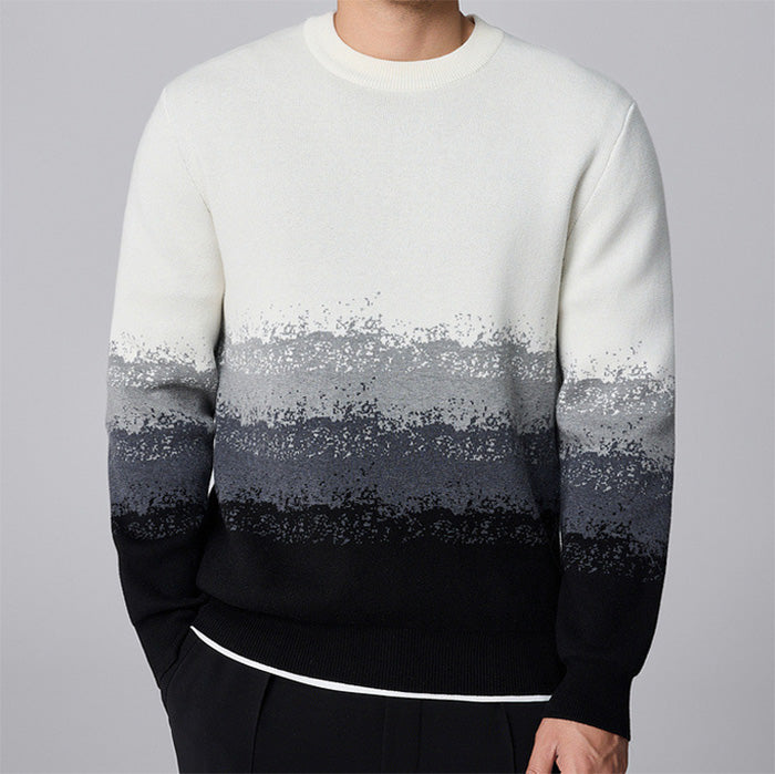 Crew Neck Gradient Pullover Sweater - oukumen