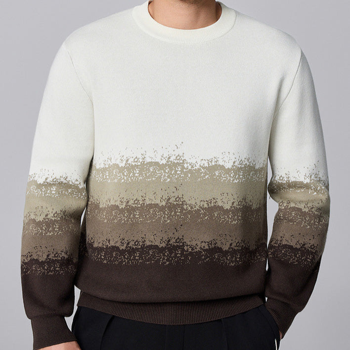 Crew Neck Gradient Pullover Sweater - oukumen