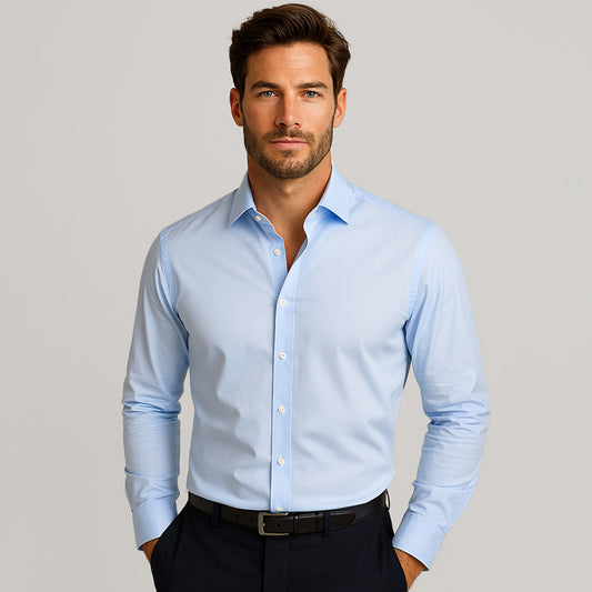 Cotton Button-Up Long Sleeves Dress Shirt - oukumen