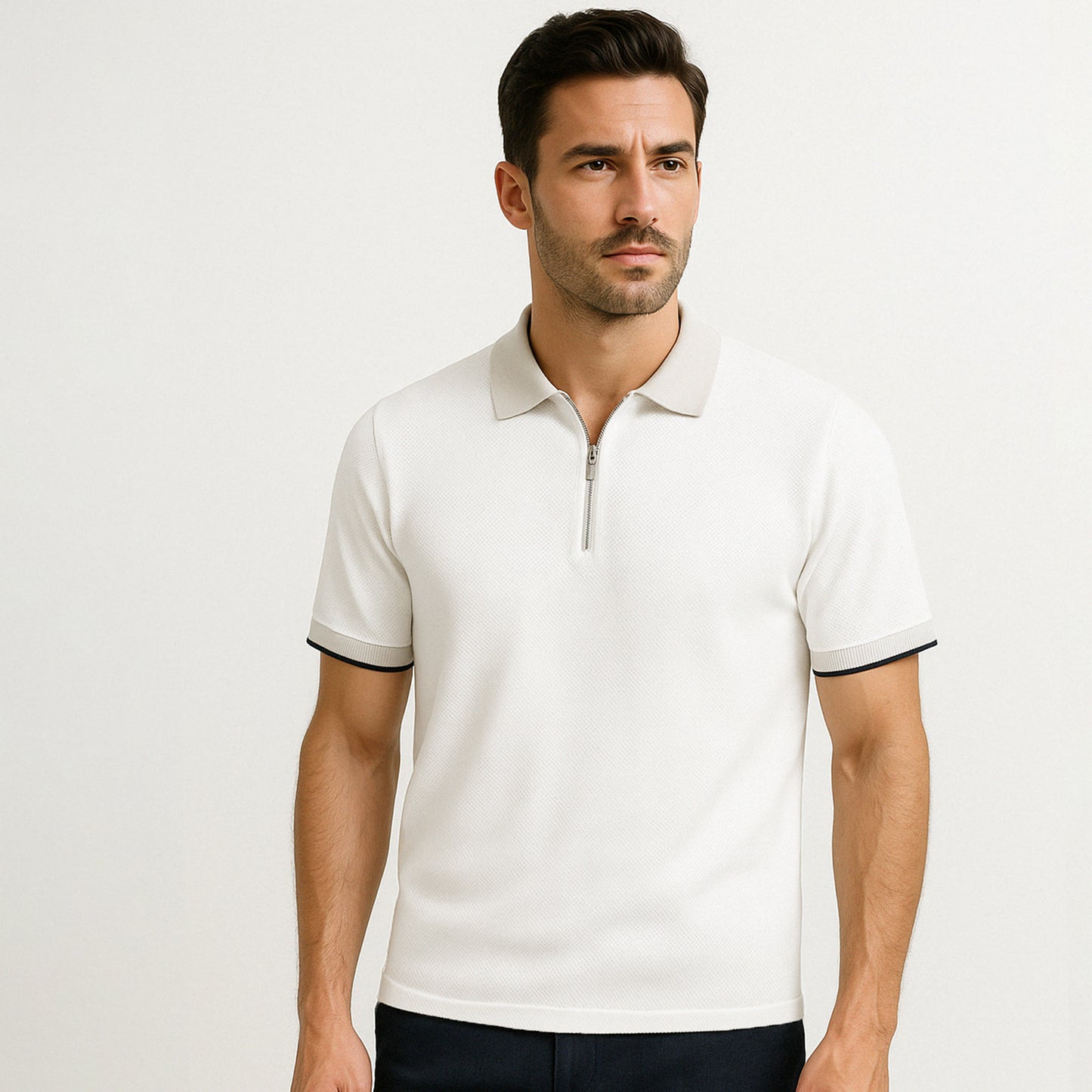 Refined Knit Zip Polo Shirt - oukumen