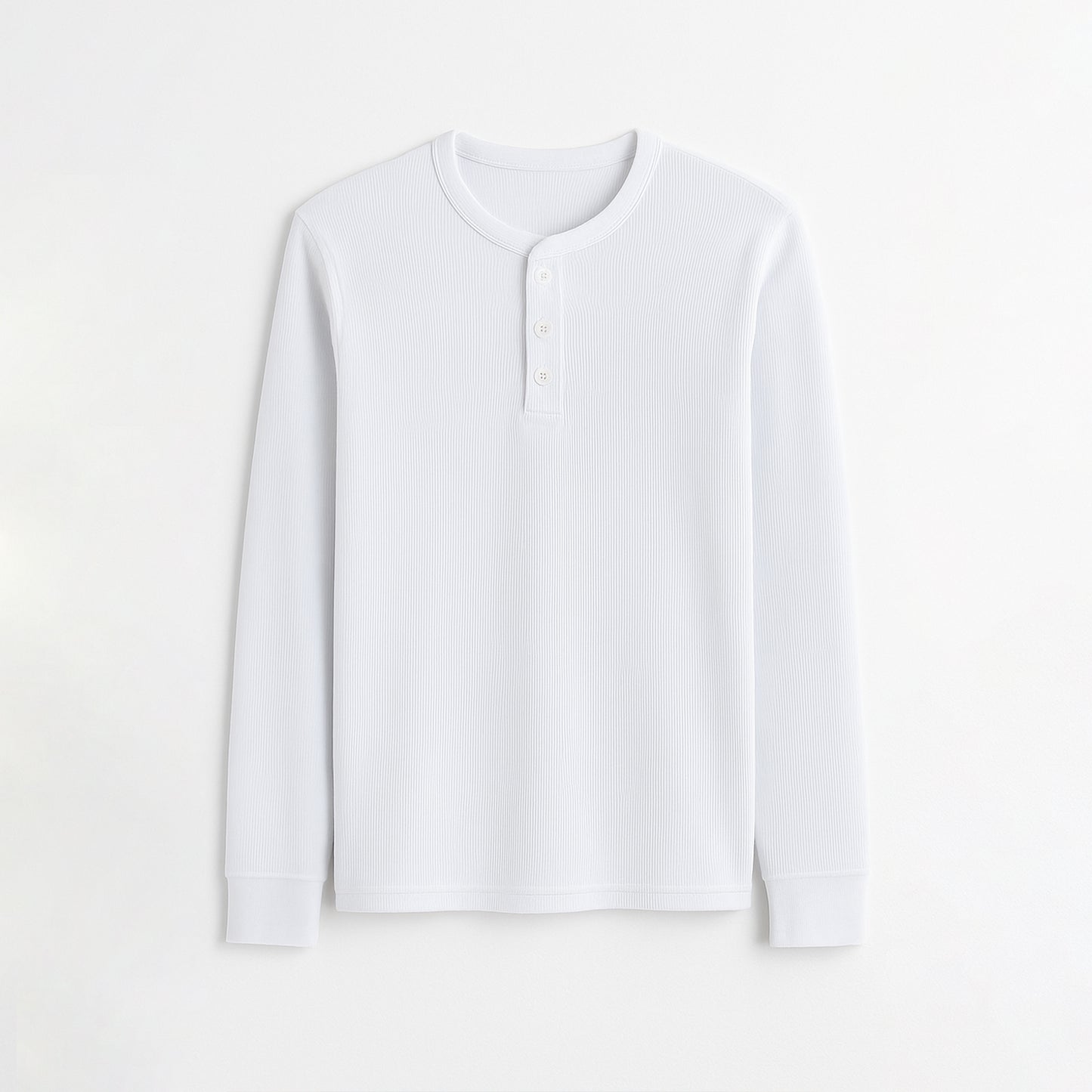 Cotton Waffle Long Sleeve Henley T-Shirt