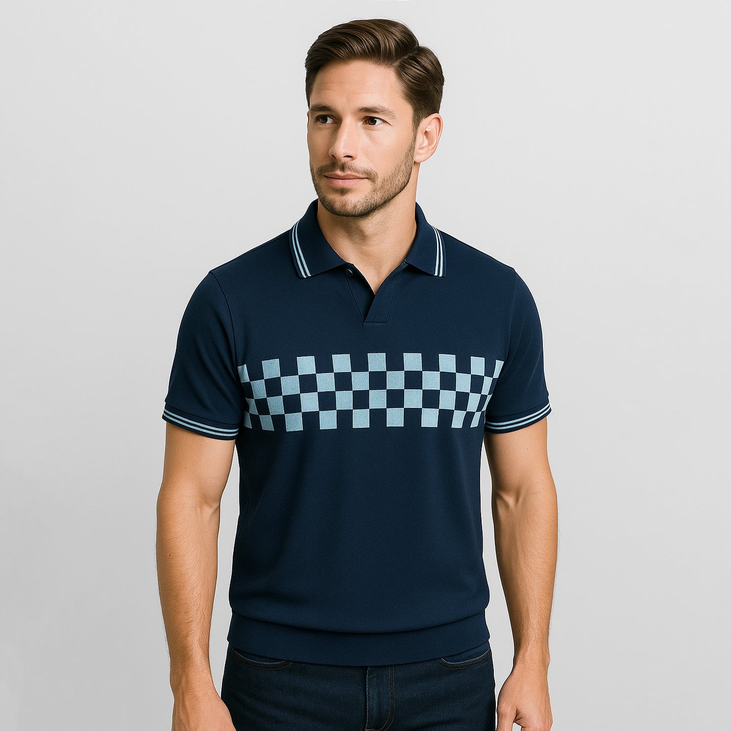100% cotton check seagull collar polo - oukumen