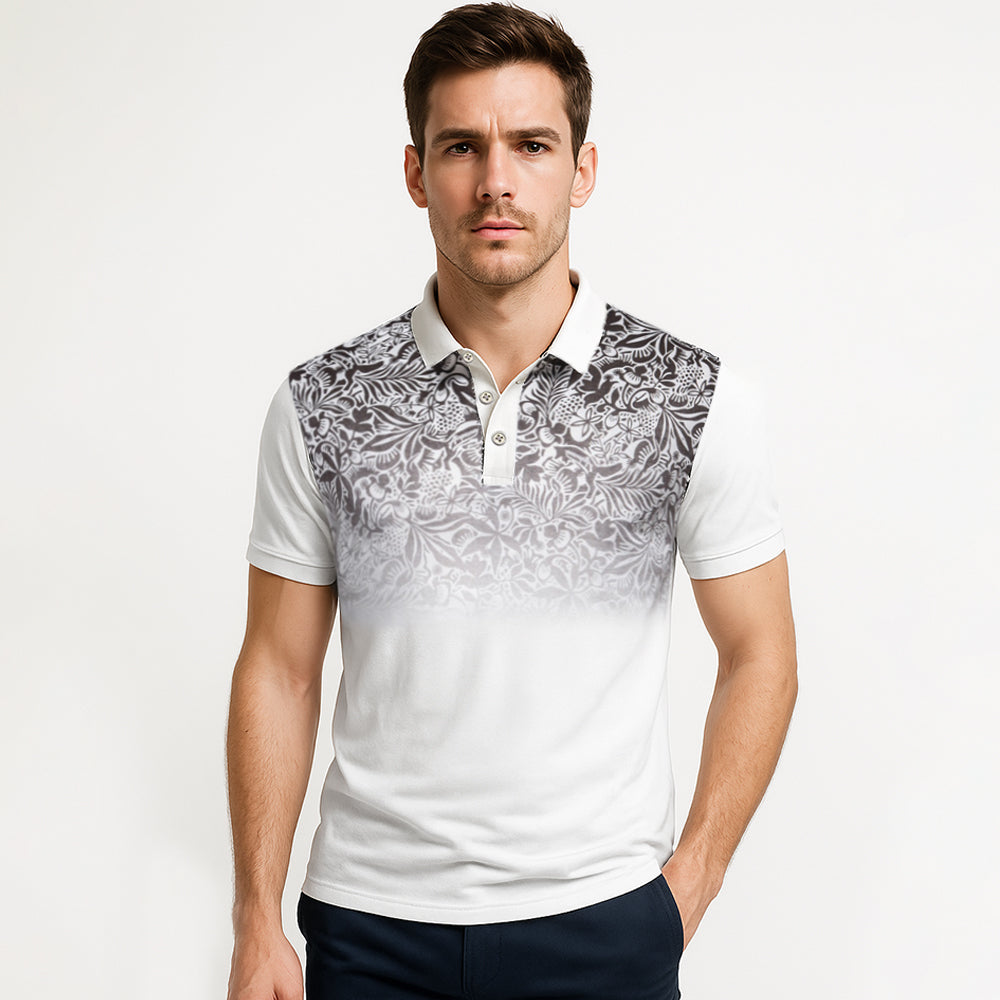 Floral Print Knit Polo Sweater - oukumen