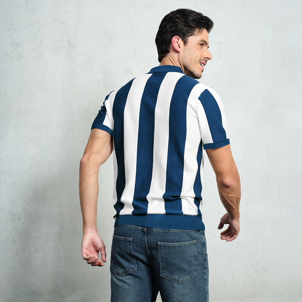 Vertical Stripe Quarter-Zip Polo