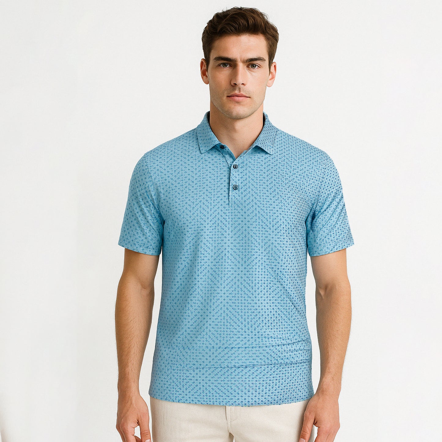 Quick-Dry Geometric Print Polo Shirt - oukumen