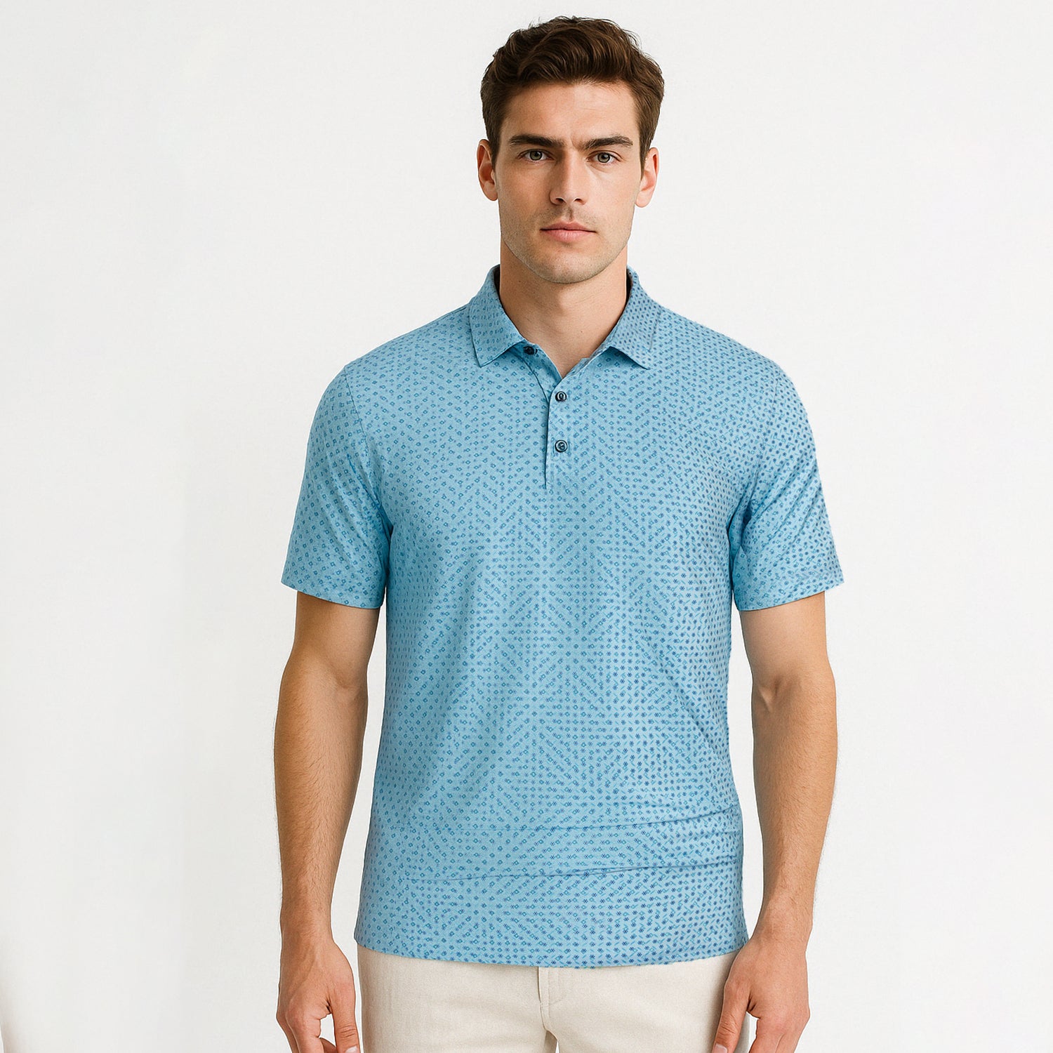 Quick-Dry Geometric Print Polo Shirt - oukumen