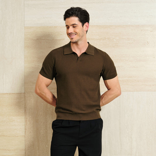 Linen-Silk Breathable Texture Knit Polo - oukumen