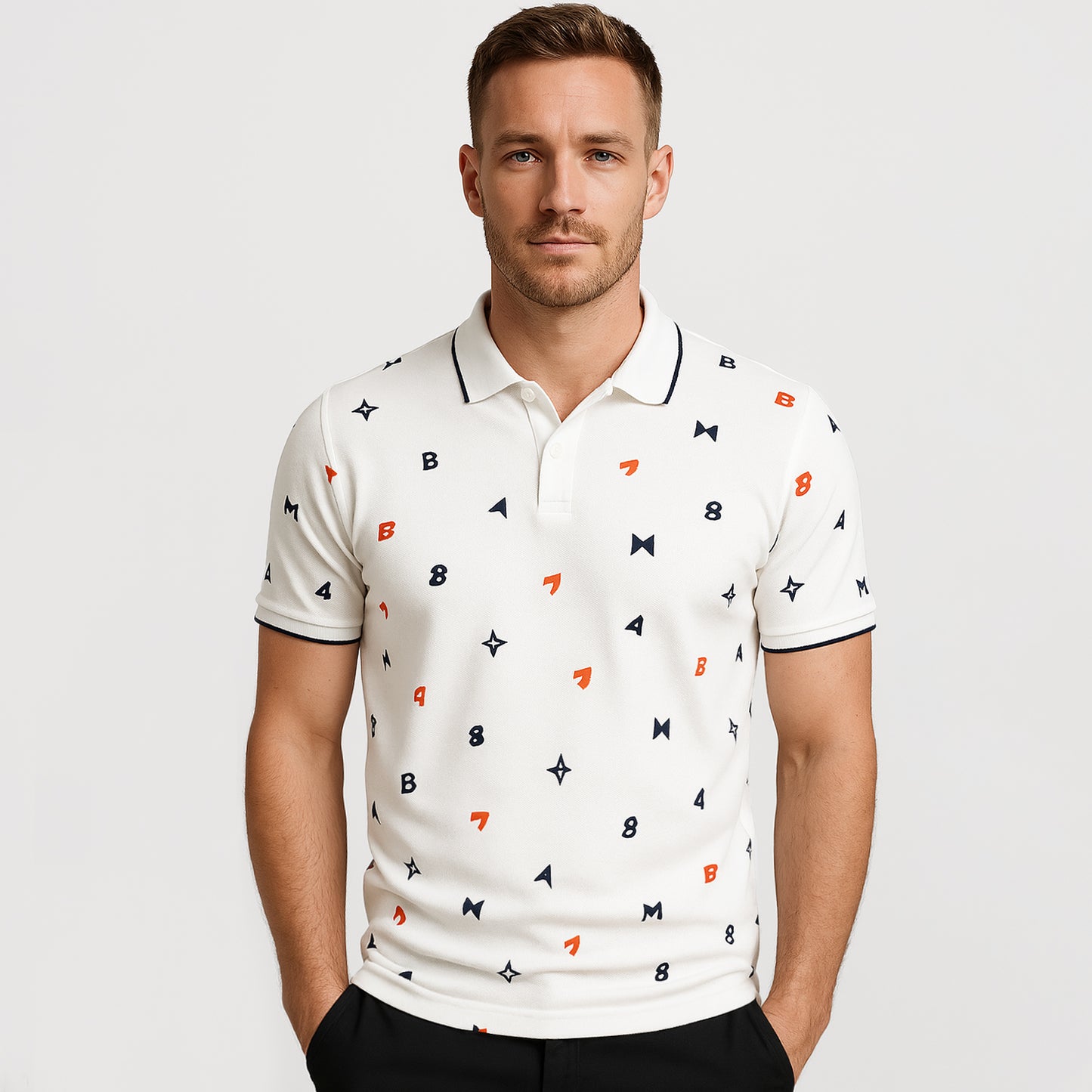 Printed Short-Sleeve Polo - oukumen