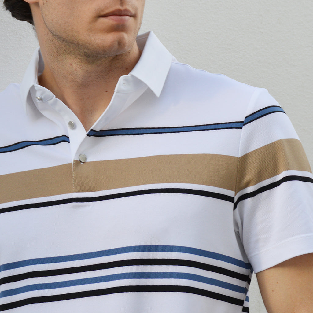 Cotton Silk Luxury-Touch Striped Short Sleeves Polo - oukumen
