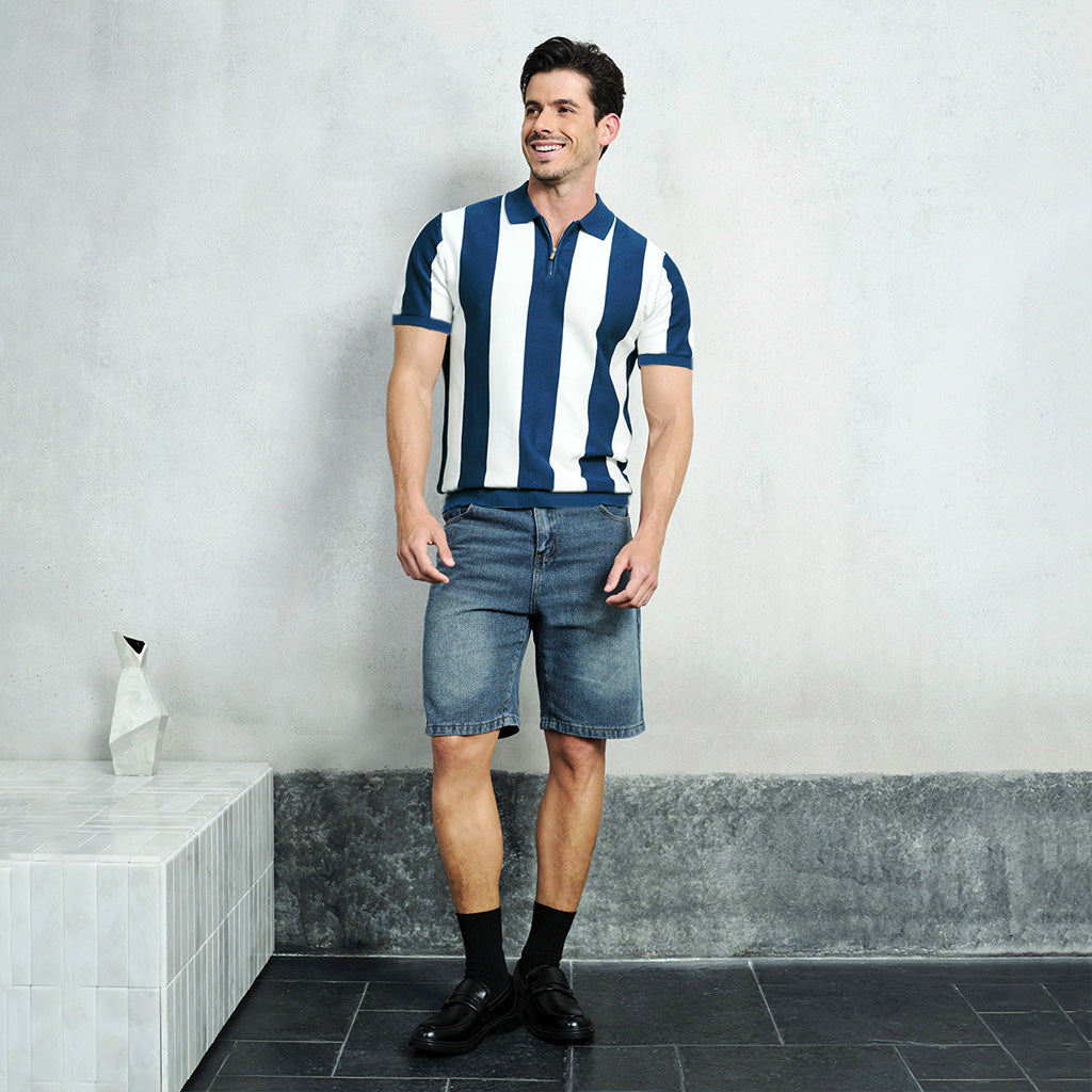 Vertical Stripe Quarter-Zip Polo