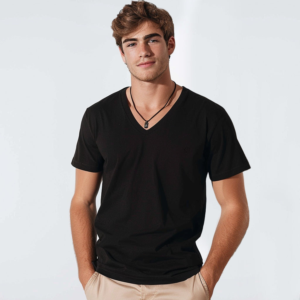 100% Cotton V Neck Short Sleeves T-shirt - oukumen