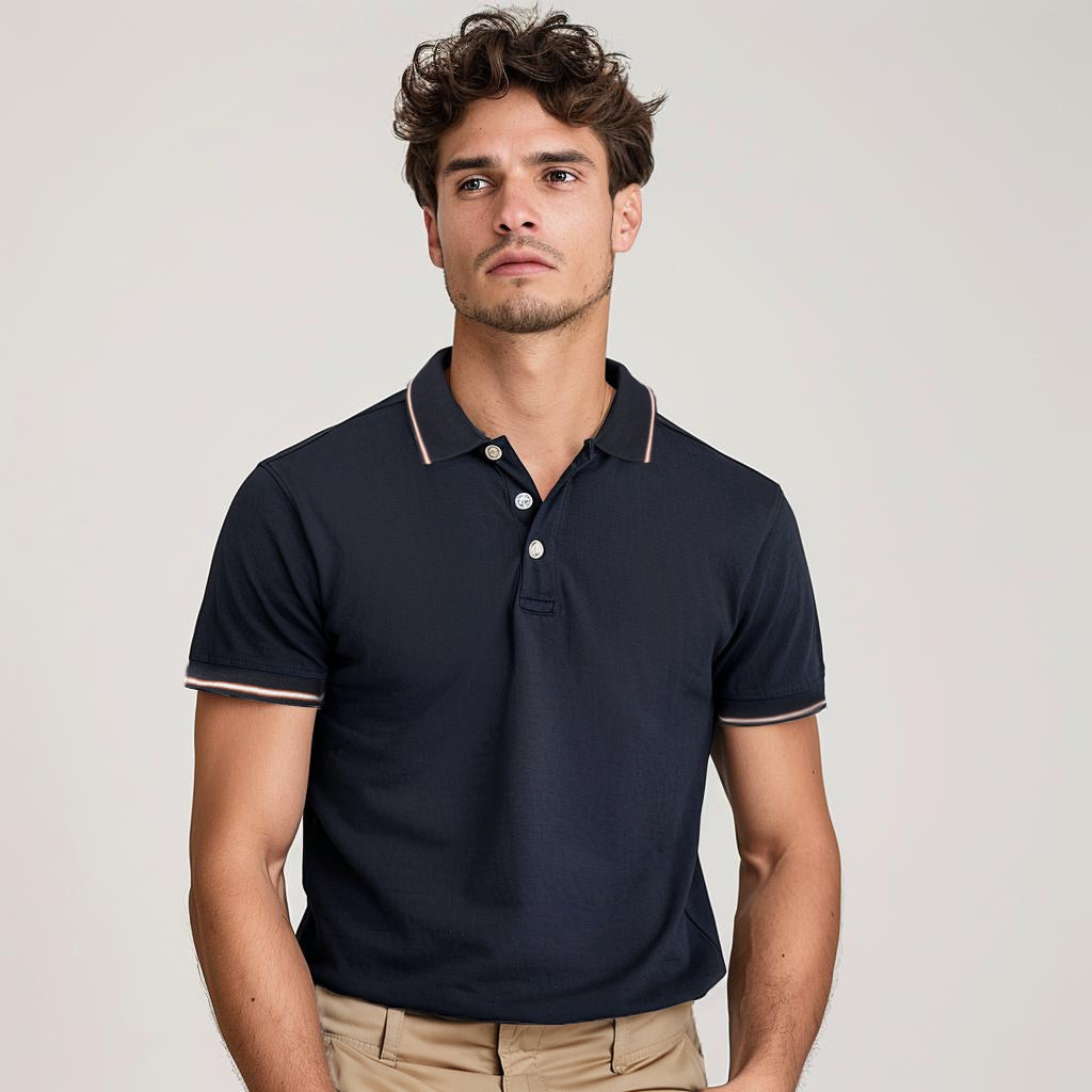 Contrast Collar and Cuff Stretch Polo - oukumen
