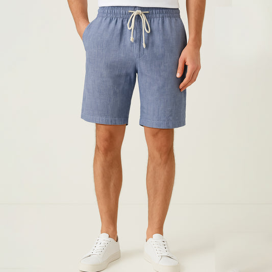 100% Linen Drawstring Shorts - oukumen