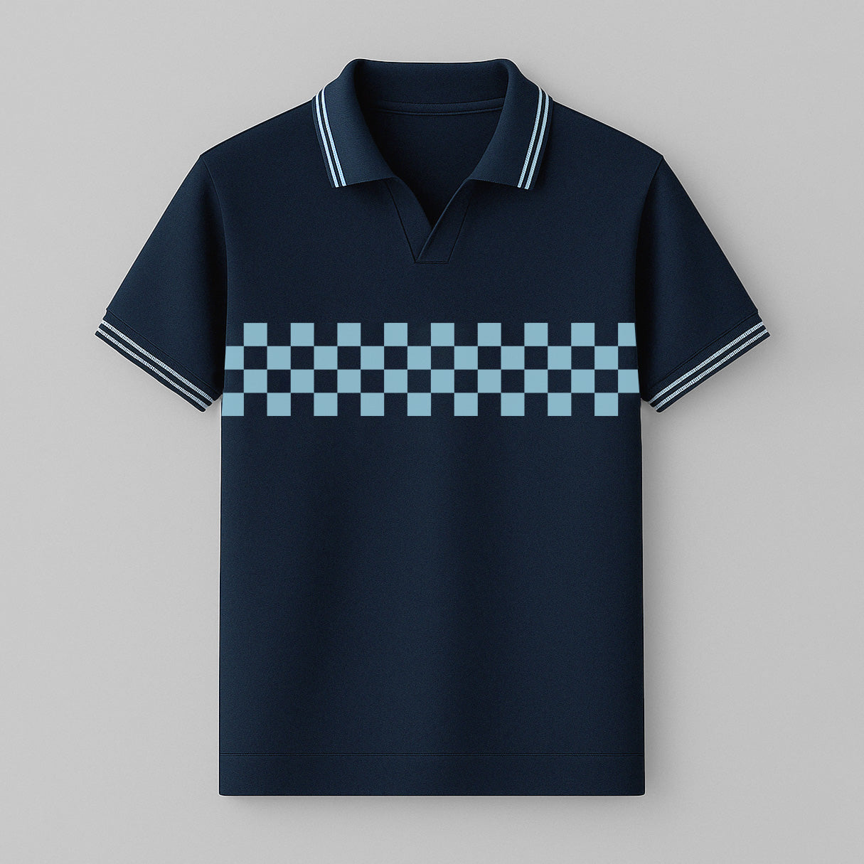 100% Cotton Check Johnny Collar Polo