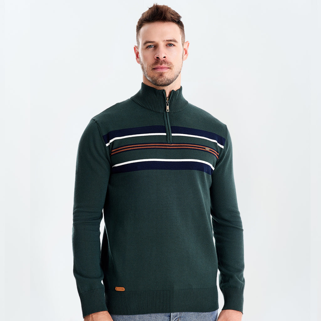 Cotton Knit Striped Half Zip Knitwear - oukumen