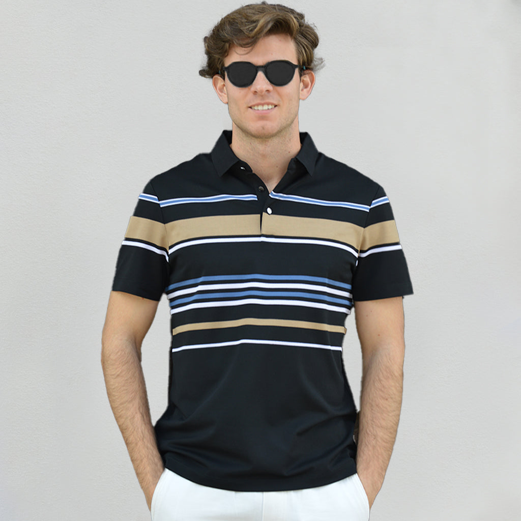 Cotton Silk Luxury-Touch Striped Short Sleeves Polo - oukumen