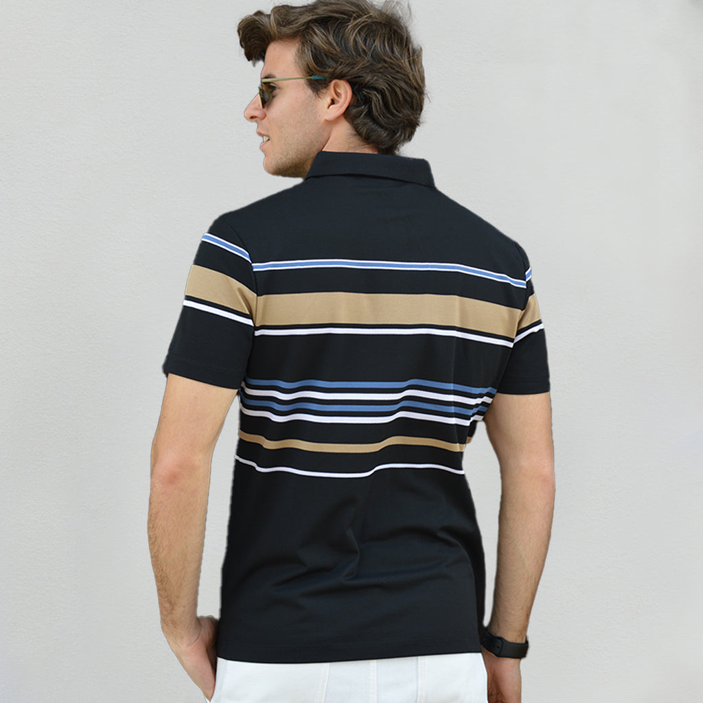 Cotton Silk Luxury-Touch Striped Short Sleeves Polo - oukumen