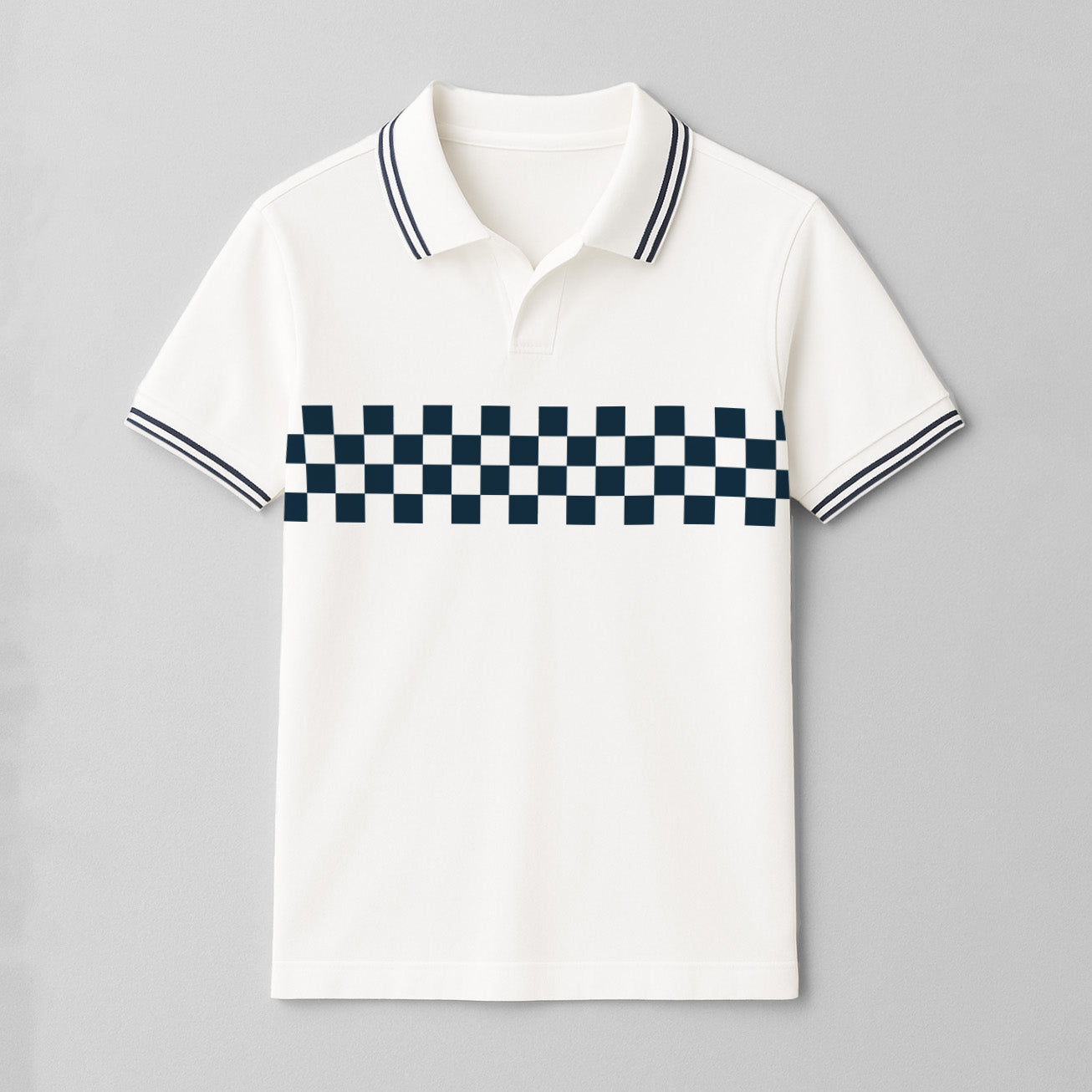 100% Cotton Check Johnny Collar Polo