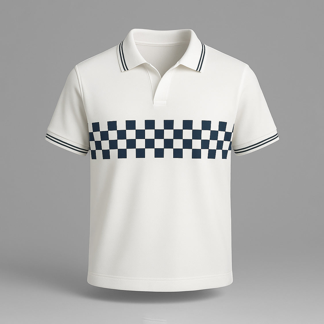 100% Cotton Check Johnny Collar Polo