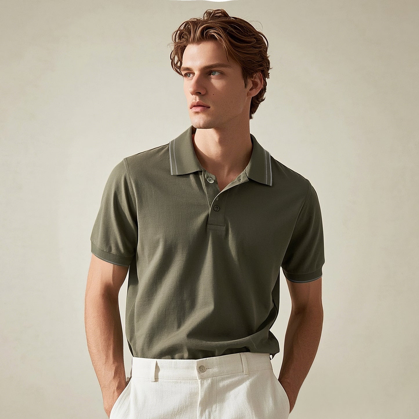 Lightweight Knit Polo Sweater - oukumen