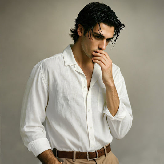 Classic Fit Rolled Collar Casual Shirt - oukumen