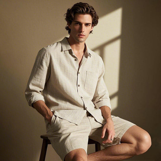 100% Linen Turndown Collar Casual Shirt - oukumen