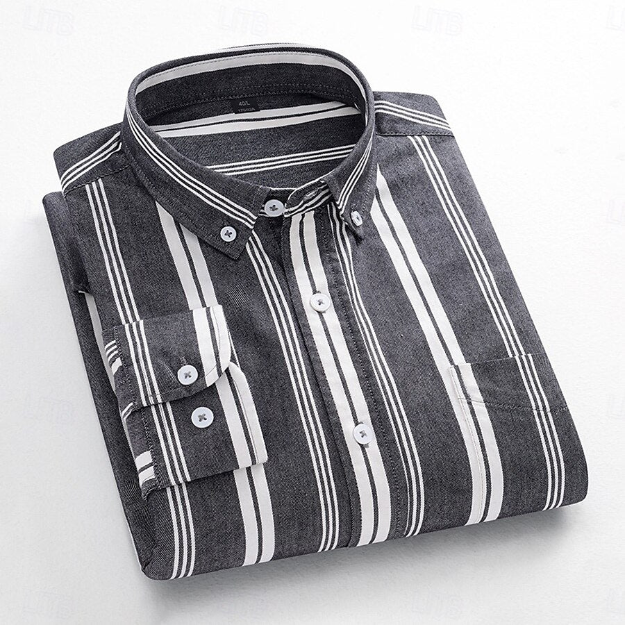 100% Cotton Casual Oxford Stripe Shirt - oukumen
