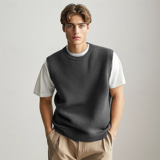 100% Merino Wool Crewneck Sweater Vest - oukumen