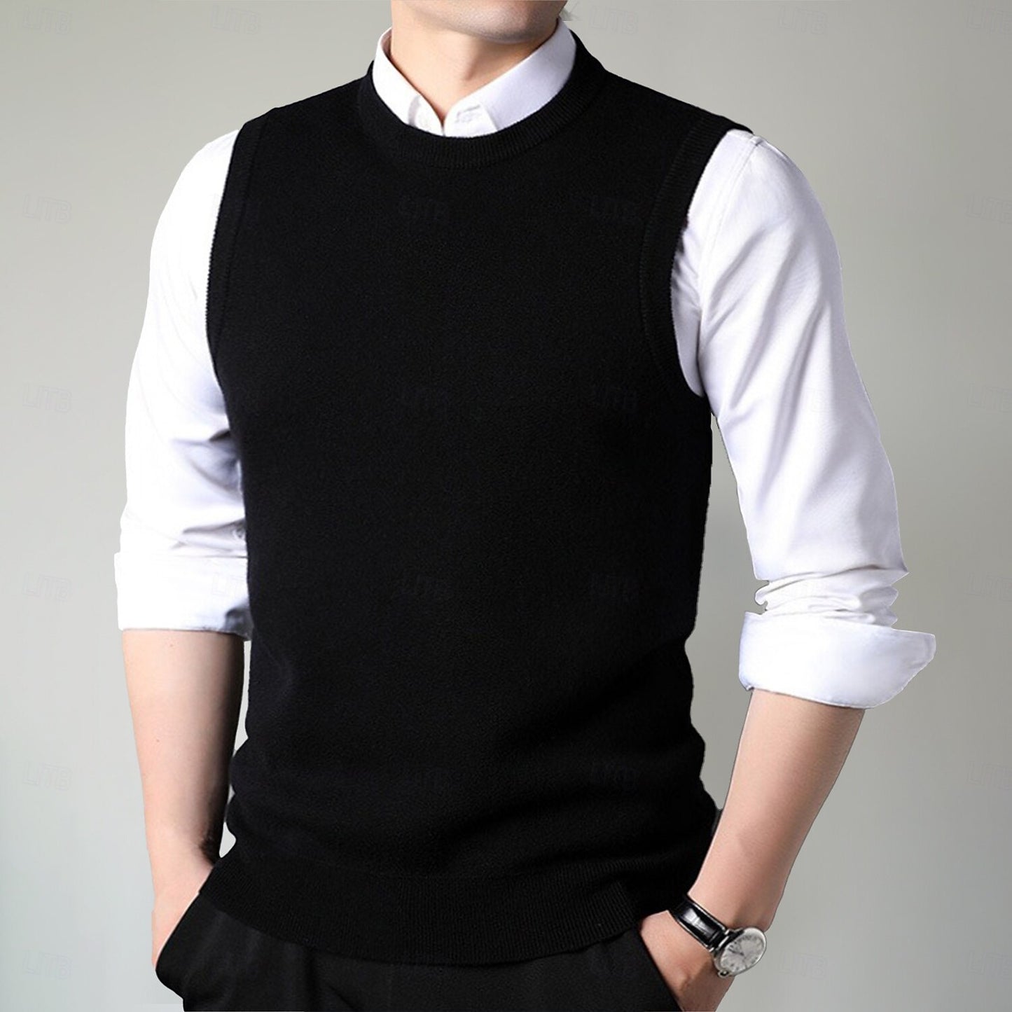 100% Merino Wool Crewneck Sweater Vest - oukumen