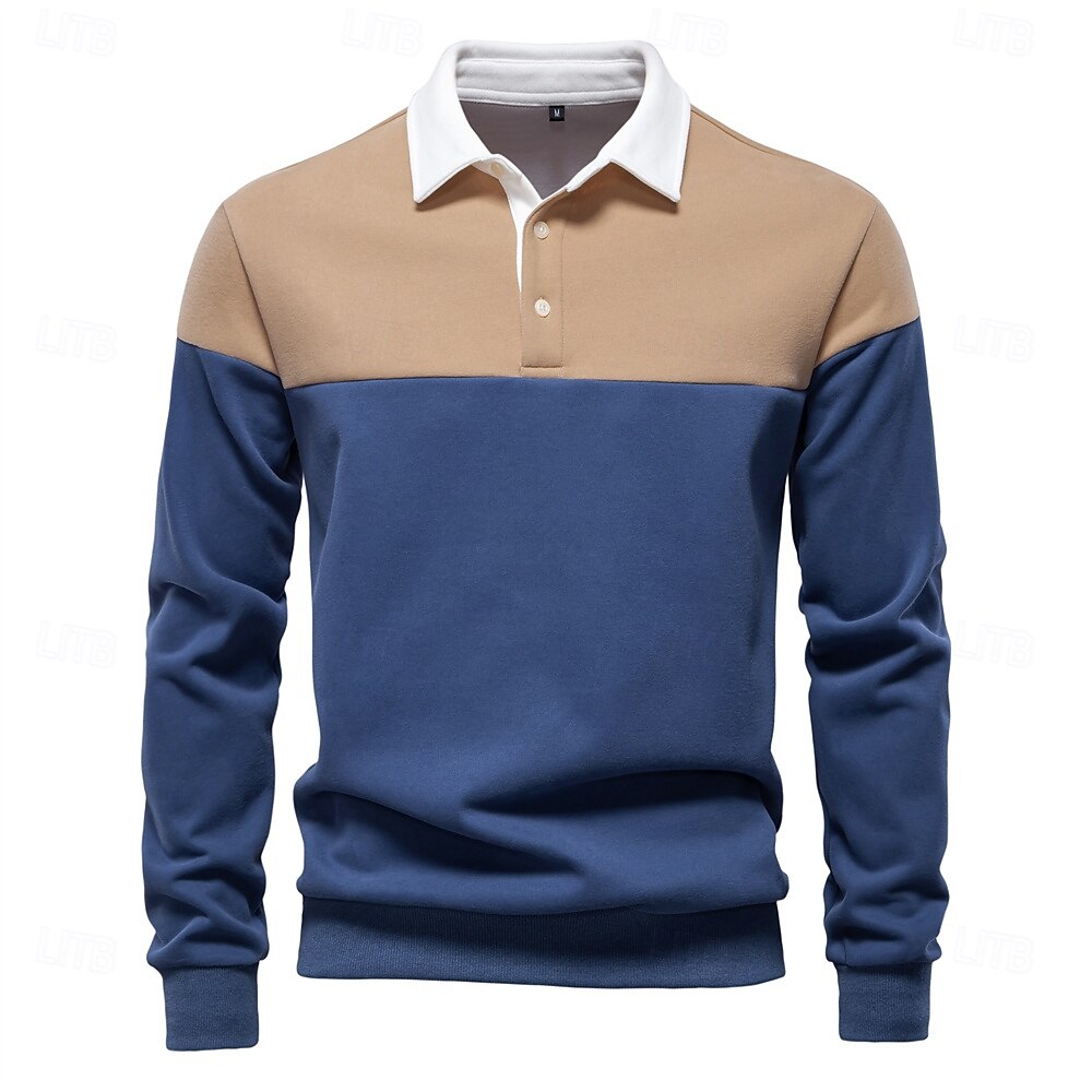 Cotton-Blend Colorblock Knit Polo Sweater - oukumen