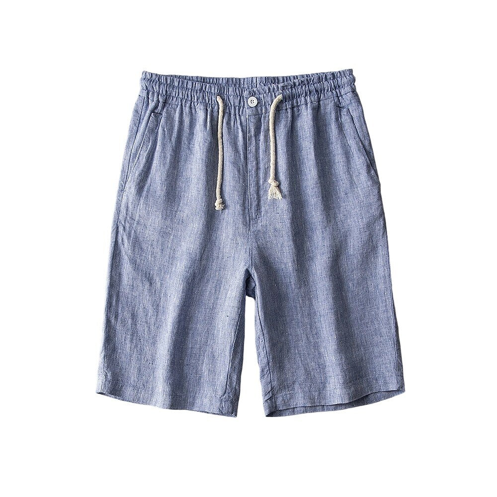 100% Linen Drawstring Shorts - oukumen