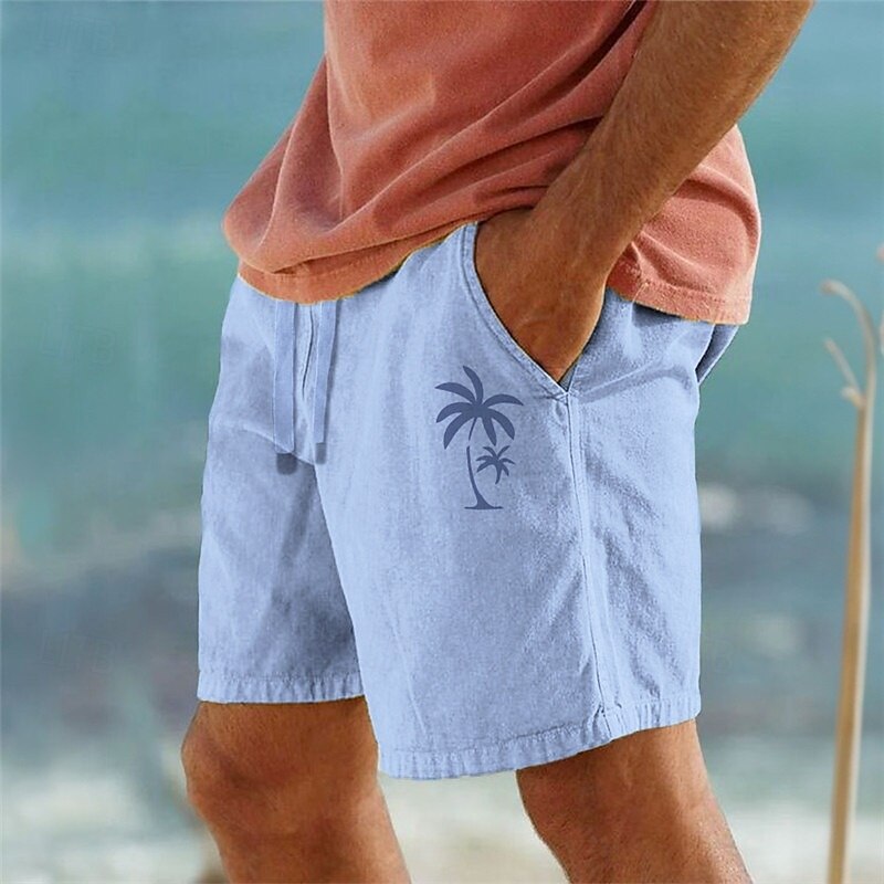 100% Cotton Coconut Tree Print Shorts - oukumen