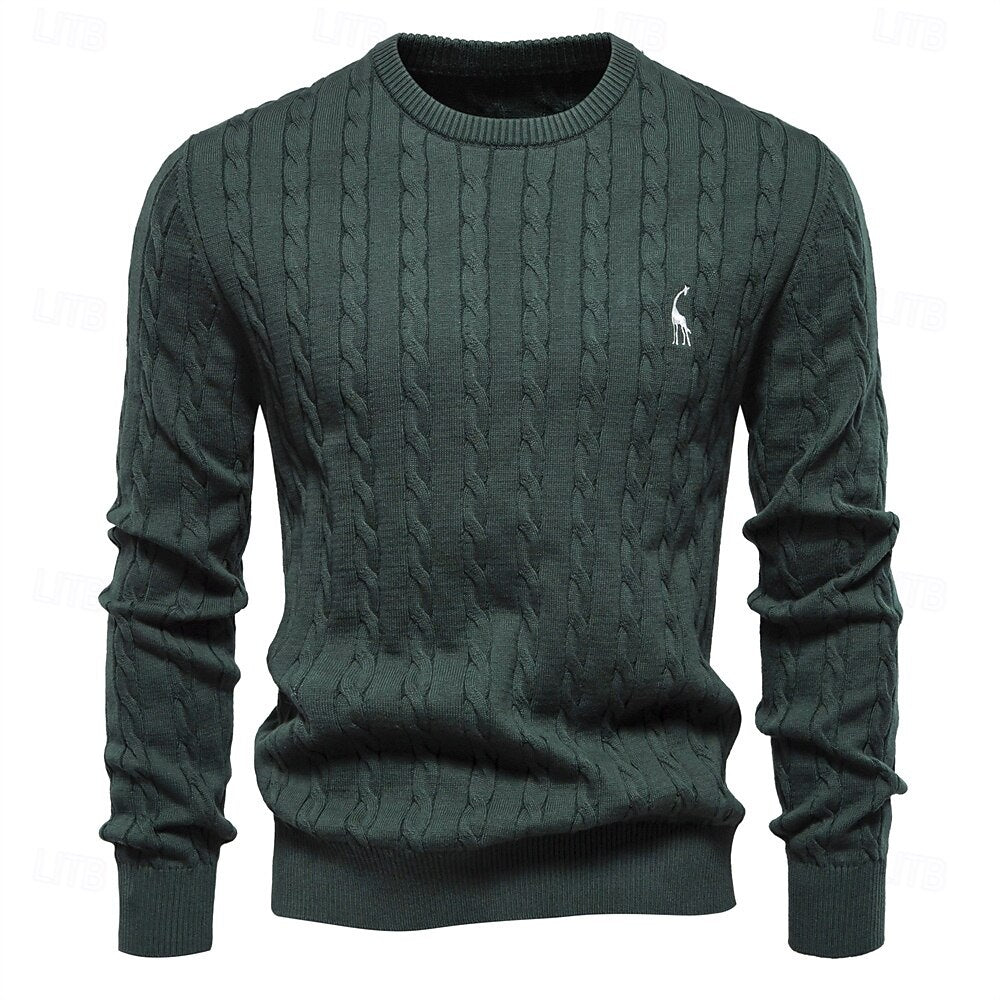 Cotton Crew Neck Pullover Sweater - oukumen