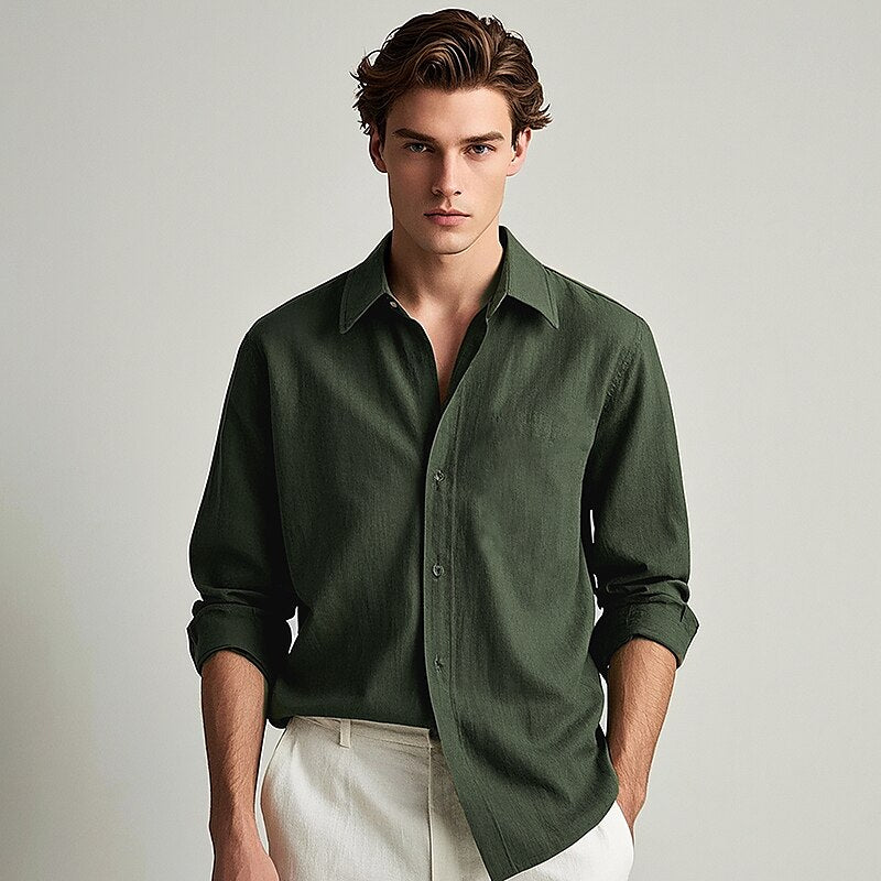 100% Linen Classic Solid Shirt - oukumen