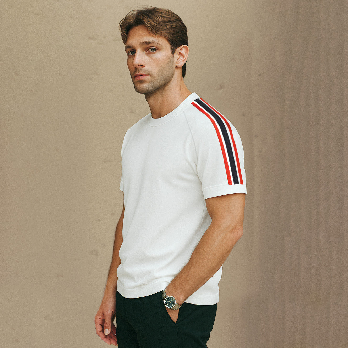 100% Cotton Crew Neck Striped T-Shirt